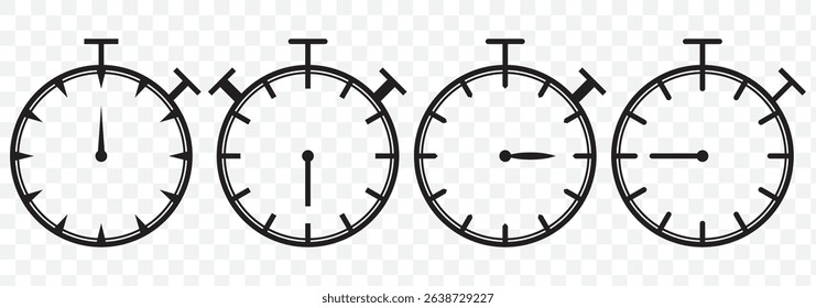 Stopwatch icon set. Line and glyph stopwatch timer. Countdown timer collection. Stopwatch icon, logo. Chronometer, timer sign. Stopwatch icon isolated on Transparent Background. EPS 10.