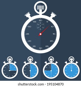 Stopwatch icon set  on dark background. Vector illustration