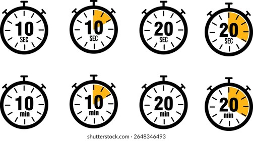 Stopwatch Icon Set  Time Lapse Graphics for Seconds and Minutes Countdown Stopwatch Graphics  10  20 Second Minute Icons with Transparent Backgrounds