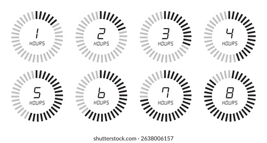 stopwatch icon set, Timer, clock, stopwatch symbol. 5 minute to 1 hours isolated on transparent background . Label measure time, cooking time and more, Vector illustration.