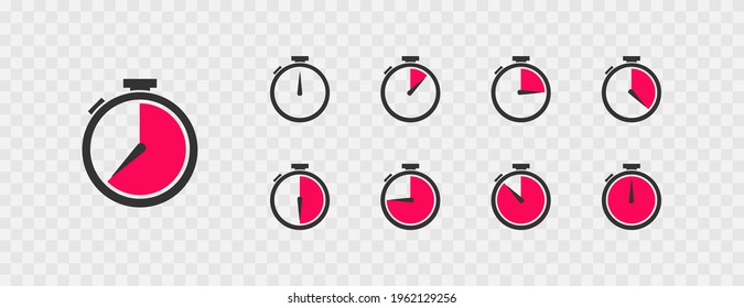 Stopwatch icon set. Timer in flat style. Vector illustration