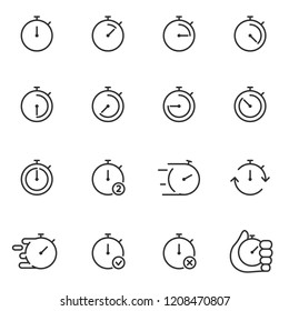 stopwatch, icon set. timer, linear icons. Line with editable stroke