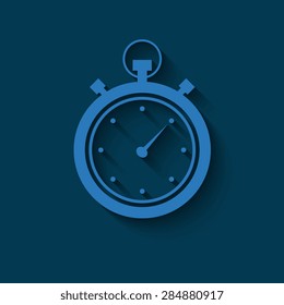 Stopwatch icon   with shadow on a blue background