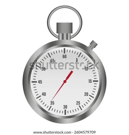 Stopwatch icon. Silver chrome finish. Accurate timekeeping. Mechanical chronometer.