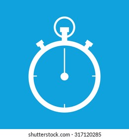 Stopwatch icon, simple white image isolated on blue background