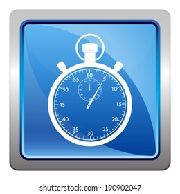 Stopwatch icon - squared vector button isolated on blue 