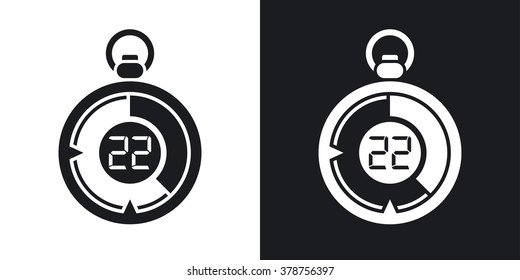 Stopwatch icon, stock vector. Two-tone version on black and white background