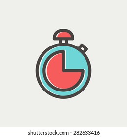 Stopwatch icon thin line for web and mobile, modern minimalistic flat design. Vector icon with dark grey outline and offset colour on light grey background.