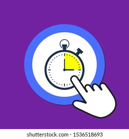 Stopwatch icon. Time test concept. Hand Mouse Cursor Clicks the Button. Pointer Push Press