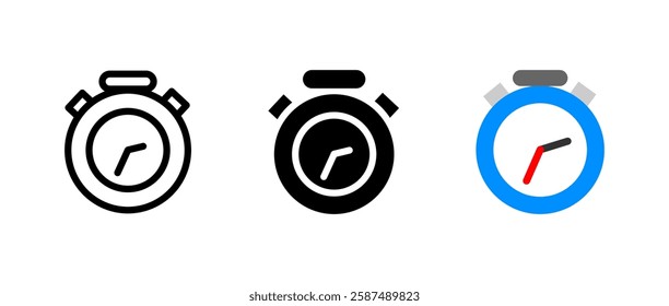 Stopwatch icon. Timer and chronometer sign. Time measurement symbol. Countdown and accuracy pictogram. Sport tracking illustration. Performance efficiency concept.