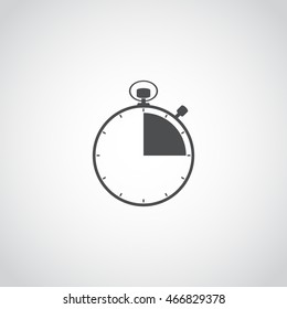 Stopwatch icon. Timer icon. Chronometer sport. Timekeeper. Chronoscope. Time check. Seconds timer, seconds counter. Analogue clock. Timing device. Timer quarter icon 15 sec, min Check in counter. 15, 