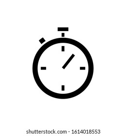 Stopwatch icon, timer pictogram, Chronometer symbol in black flat shape design on white background