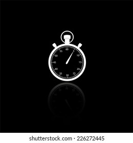 Stopwatch icon - vector illustration with reflection isolated on black