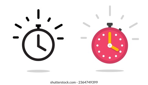 Stopwatch icon vector line outline art graphic set, flat chronometer timer stop watch pictogram simple countdown symbol illustration image clipart