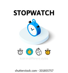 Stopwatch icon, vector symbol in flat, outline and isometric style