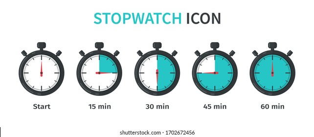 Icono de Stopwatch. Vector Stopwatch que cuenta el tiempo de cada minuto y segundo.