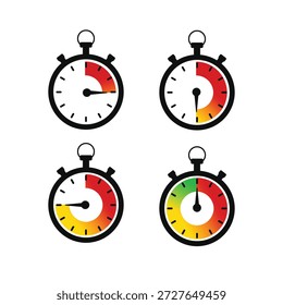 Stoppuhr-Symbolvektor. Zeitgeber und Symbol. Uhr mit verschiedenen Minuten. Zeitgeber für Countdown eingestellt. Bedeutung der Lieferzeit. Sport- oder Küchenuhren. Vektorgrafik