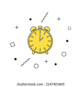 Icono de Stopwatch. Icono de temporizador amarillo con formas geométricas sobre fondo blanco. Vector