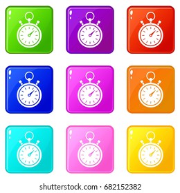 Stopwatch icons of 9 color set isolated vector illustration