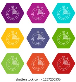 Stopwatch icons 9 set coloful isolated on white for web