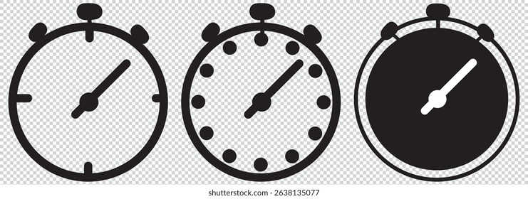 Stopwatch icons in black , gray, blue fill and line style EPS 10