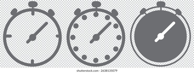 Stopwatch icons in black , gray, blue fill and line style EPS 10