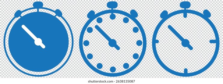 Stopwatch icons in black , gray, blue fill and line style EPS 10