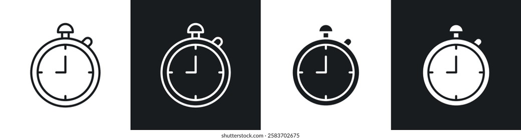 Stopwatch icons collection in black and white filled and line versions