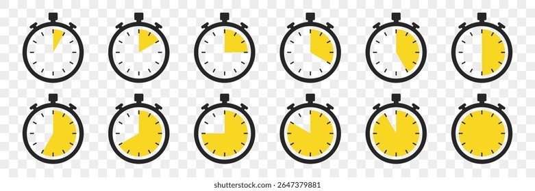 Stopwatch icons collection in a flat design. Timer icons. Vector illustration