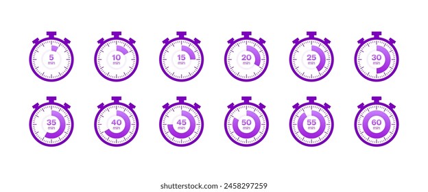 Colección de iconos de cronómetro. Juego de temporizadores. Estilo plano. Iconos vectoriales