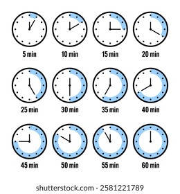 Stopwatch icons. Colorful simple chronometer, time counter with dial. Countdown timer showing hours and minutes. Deadline, measurement for sport. Cooking time label, sticker. Vector illustration