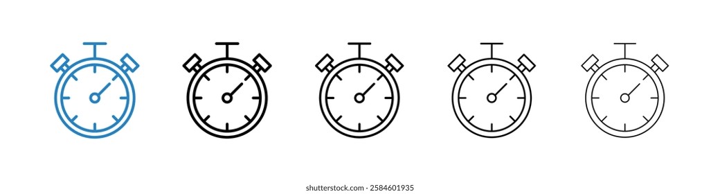 Stopwatch icons in five different stroke sizes