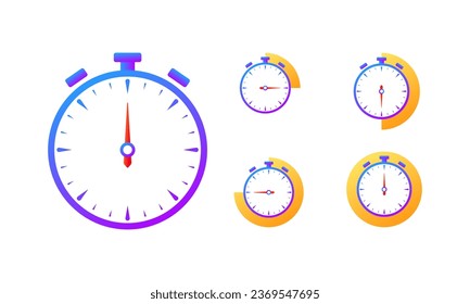 Stopwatch icons. Flat, purple, time on stopwatch, stopwatch icons. Vector icons