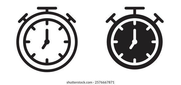 Stopwatch icons in outline and stroke versions