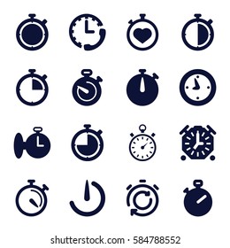 stopwatch icons set. Set of 16 stopwatch filled icons such as 