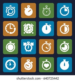 Stopwatch icons set. set of 16 stopwatch filled icons such as stopwatch, clock