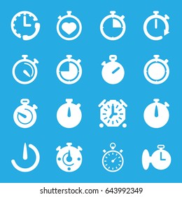 Stopwatch icons set. set of 16 stopwatch filled icons such as