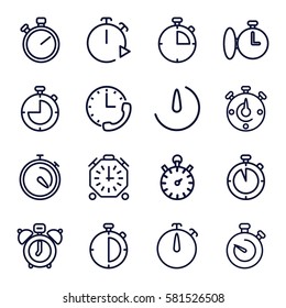 stopwatch icons set. Set of 16 stopwatch outline icons such as 