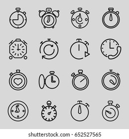 Stopwatch icons set. set of 16 stopwatch outline icons such as stopwatch, clock