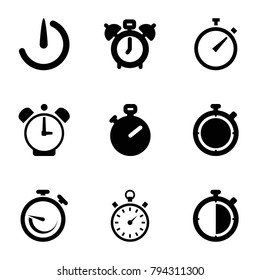 Stopwatch icons. set of 9 editable filled stopwatch icons such as