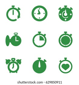 Stopwatch icons set. set of 9 stopwatch filled icons such as stopwatch, clock