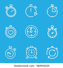stopwatch icons set. Set of 9 stopwatch outline icons such as stopwatch
