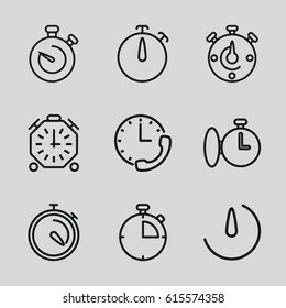 Stopwatch icons set. set of 9 stopwatch outline icons such as 