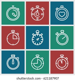 Stopwatch icons set. set of 9 stopwatch outline icons such as 