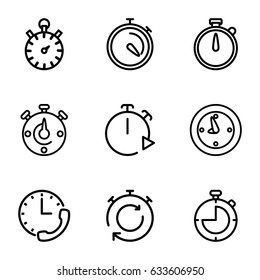 Stopwatch icons set. set of 9 stopwatch outline icons such as stopwatch