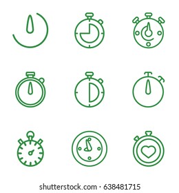 Stopwatch icons set. set of 9 stopwatch outline icons such as