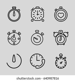Stopwatch icons set. set of 9 stopwatch outline icons such as