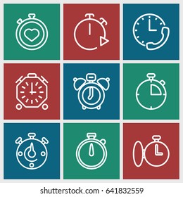 Stopwatch icons set. set of 9 stopwatch outline icons such as stopwatch