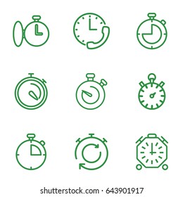 Stopwatch icons set. set of 9 stopwatch outline icons such as