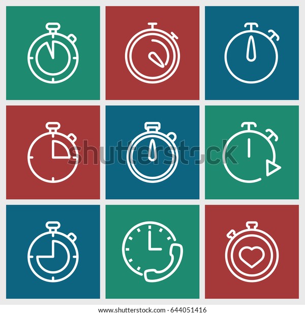 Stopwatch icons set. set of 9 stopwatch outline icons\
such as